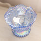 Vintage LE Smith Blue Iridescent Glass Sawtooth Edge Compote