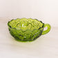 Vintage LE Smith Circular Green Glass Nappy Bowl with Sawtooth Edge