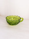 Vintage LE Smith Circular Green Glass Nappy Bowl with Sawtooth Edge