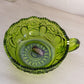 Vintage LE Smith Circular Green Glass Nappy Bowl with Sawtooth Edge