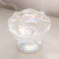 Vintage LE Smith Clear Iridescent Glass Sawtooth Edge Compote