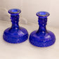 Vintage LE Smith Cobalt Blue Glass Hobnail Candlesticks (Set of 2)