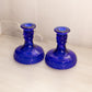 Vintage LE Smith Cobalt Blue Glass Hobnail Candlesticks (Set of 2)