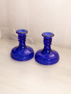 Vintage LE Smith Cobalt Blue Glass Hobnail Candlesticks (Set of 2)