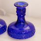 Vintage LE Smith Cobalt Blue Glass Hobnail Candlesticks (Set of 2)