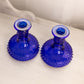Vintage LE Smith Cobalt Blue Glass Hobnail Candlesticks (Set of 2)