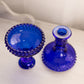 Vintage LE Smith Cobalt Blue Glass Hobnail Candlesticks (Set of 2)