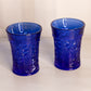 Vintage LE Smith Cobalt Glass Dogwood Floral Cup (Set of 2)