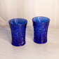 Vintage LE Smith Cobalt Glass Dogwood Floral Cup (Set of 2)