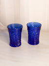 Vintage LE Smith Cobalt Glass Dogwood Floral Cup (Set of 2)