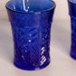 Vintage LE Smith Cobalt Glass Dogwood Floral Cup (Set of 2)