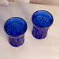 Vintage LE Smith Cobalt Glass Dogwood Floral Cup (Set of 2)