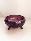 Vintage LE Smith Dark Purple Glass Open Rose 3-Toed Bowl