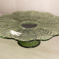 Vintage LE Smith Extra Large Green Leaf Glass Cake Stand