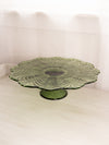 Vintage LE Smith Extra Large Green Leaf Glass Cake Stand