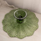 Vintage LE Smith Extra Large Green Leaf Glass Cake Stand
