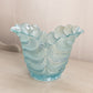 Vintage LE Smith Glass Light Blue Iridescent Leaf Vase