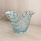 Vintage LE Smith Glass Light Blue Iridescent Leaf Vase