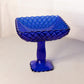 Vintage LE Smith Glass Medium Square Cobalt Blue Trellis Compote