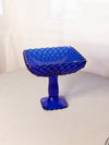 Vintage LE Smith Glass Medium Square Cobalt Blue Trellis Compote