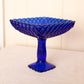 Vintage LE Smith Glass Medium Square Cobalt Blue Trellis Compote
