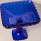 Vintage LE Smith Glass Medium Square Cobalt Blue Trellis Compote