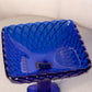 Vintage LE Smith Glass Medium Square Cobalt Blue Trellis Compote