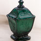 Vintage LE Smith Greenbrier Green Glass Lidded Dish w/ Floral Designs