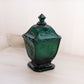 Vintage LE Smith Greenbrier Green Glass Lidded Dish w/ Floral Designs