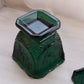 Vintage LE Smith Greenbrier Green Glass Lidded Dish w/ Floral Designs