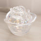 Vintage LE Smith Iridescent Clear Glass Covered Rose Lidded Dish