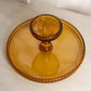 Vintage LE Smith Large Amber Glass Hobnail Cake Stand