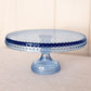 Vintage LE Smith Large Blue Glass Hobnail Cake Stand