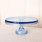 Vintage LE Smith Large Blue Glass Hobnail Cake Stand