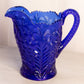 Vintage LE Smith Large Cobalt Glass Dogwood Pitcher