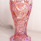 Vintage LE Smith Large Pink Carnival Glass Vase with Sawtooth Edge