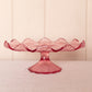 Vintage LE Smith Large Pink Glass Leaf Cake Stand