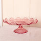Vintage LE Smith Large Pink Glass Leaf Cake Stand