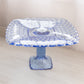 Vintage LE Smith Large Square Blue Glass Trellis Cake Stand