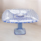 Vintage LE Smith Large Square Blue Glass Trellis Cake Stand