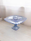 Vintage LE Smith Large Square Blue Glass Trellis Cake Stand