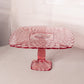 Vintage LE Smith Large Square Pink Glass Trellis Cake Stand