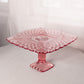Vintage LE Smith Large Square Pink Glass Trellis Cake Stand