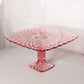 Vintage LE Smith Large Square Pink Glass Trellis Cake Stand