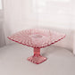Vintage LE Smith Large Square Pink Glass Trellis Cake Stand