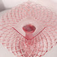 Vintage LE Smith Large Square Pink Glass Trellis Cake Stand