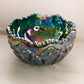 Vintage LE Smith Large Teal Green Iridescent Glass Quintec Bowl