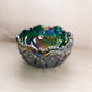 Vintage LE Smith Large Teal Green Iridescent Glass Quintec Bowl