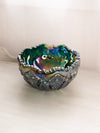 Vintage LE Smith Large Teal Green Iridescent Glass Quintec Bowl