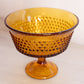 Vintage LE Smith Medium Amber Glass Hobnail Flared Compote